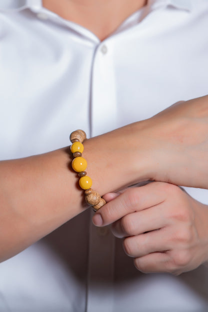 Argarwood Bracelet with Yellow Coral Natural Gemstone (BL1)