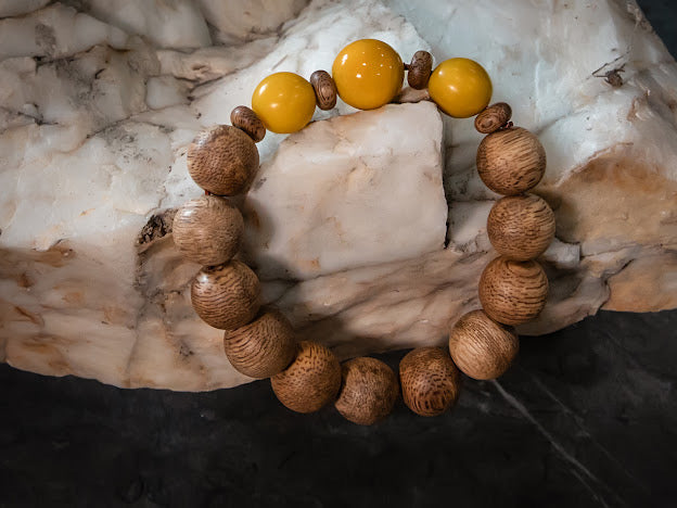 Argarwood Bracelet with Yellow Coral Natural Gemstone (BL1)