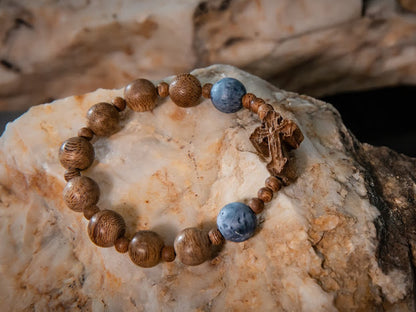 Agarwood  Bracelet with Blue Coral and Cross Charm (BL10)