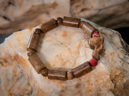 Agarwood Bracelet  with Fox Charm and Red Coral (BL4)