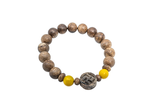 Agarwood Bracelet with Swastika charm and Yellow Coral (BL7)