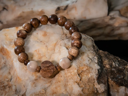 Agarwood Bracelet with White Coral and Rosary Heart Charm (BL9)