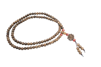 Agarwood Necklace 108 with Red Coral and Lotus Charm (NL2)