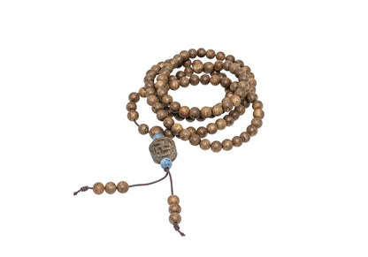 Agarwood Necklace with Blue Coral and Swastika Charm  (NL3)