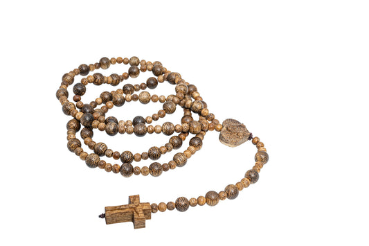 Agarwood Necklace with Rosary Heart and Cross Pendant (NL4)