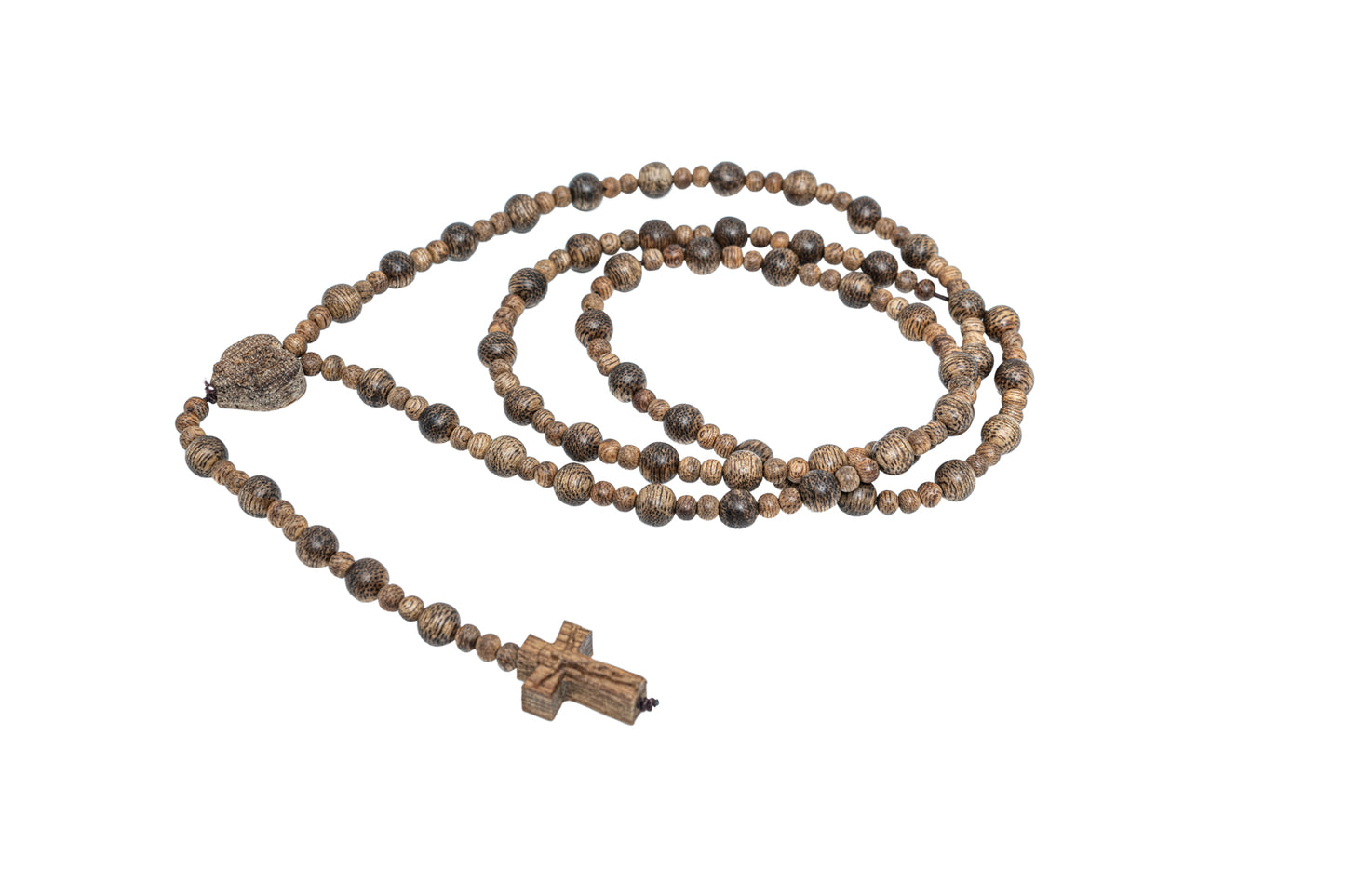 Agarwood Necklace with Rosary Heart and Cross Pendant (NL4)