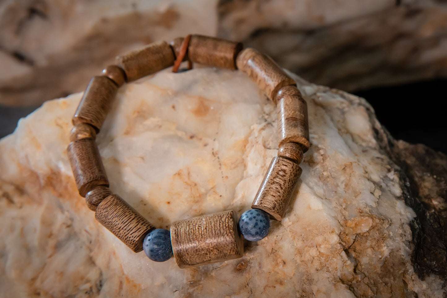 Agardwood Bracelet in Bamboo shape with Blue Corals