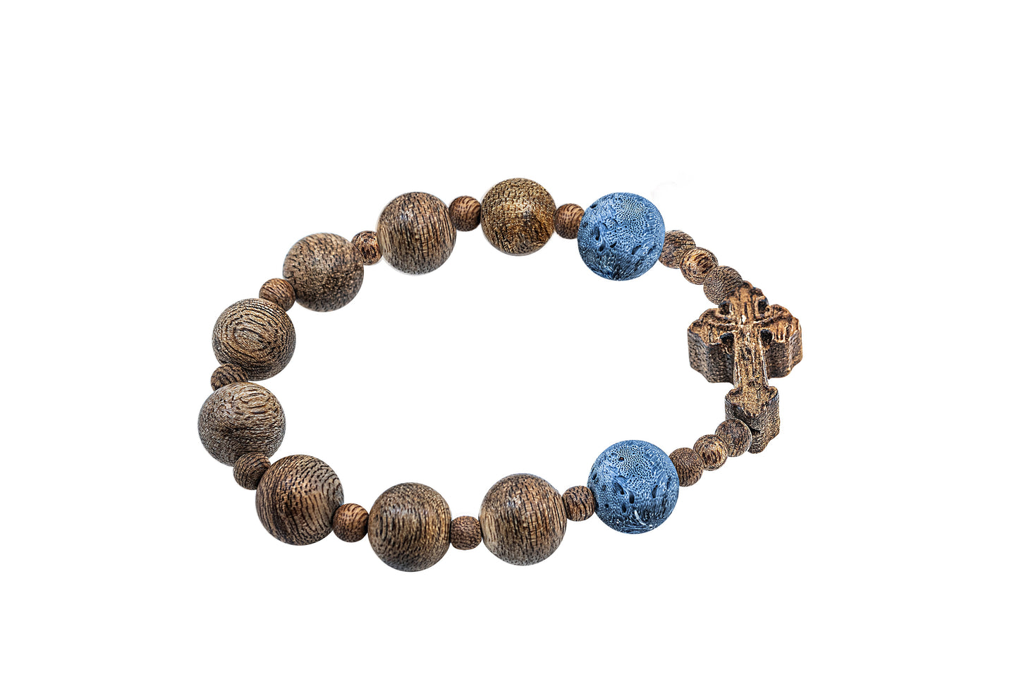 Agarwood  Bracelet with Blue Coral and Cross Charm (BL10)