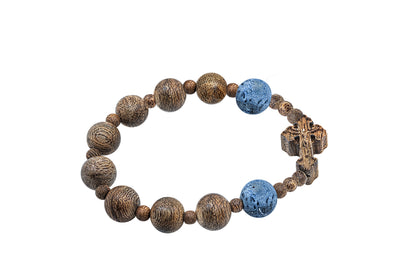 Agarwood  Bracelet with Blue Coral and Cross Charm (BL10)